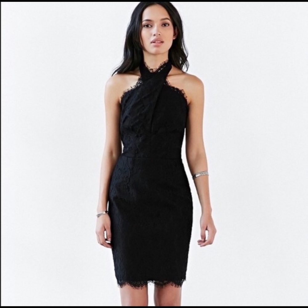 Saks Fifth Avenue KEEPSAKE black lace halter dress